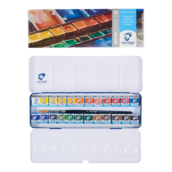 Van Gogh Estuche metálico de acuarelas con 24 colores en medias pastillas Van Gogh Estuche metálico de acuarelas con 24 colores en medias pastillas